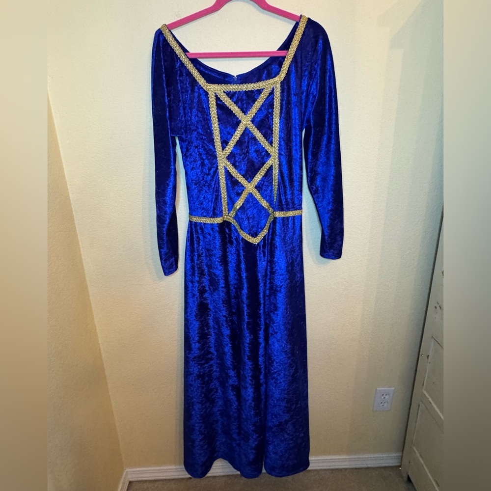 Tabi's Characters Blue and Gold Velvet Medieval Renaissance Maiden Dress Size M